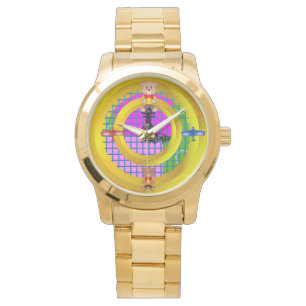 Bowtie Teddy Blue Red Flugzeug Gold Rings Geometri Armbanduhr