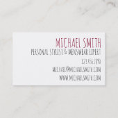 Bowtie Wardrobe Personal Stylist Menswear Fashion Visitenkarte (Rückseite)