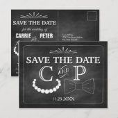 Bowties and Pearls Wedding Save the Date Postcard Ankündigungspostkarte (Vorne/Hinten)