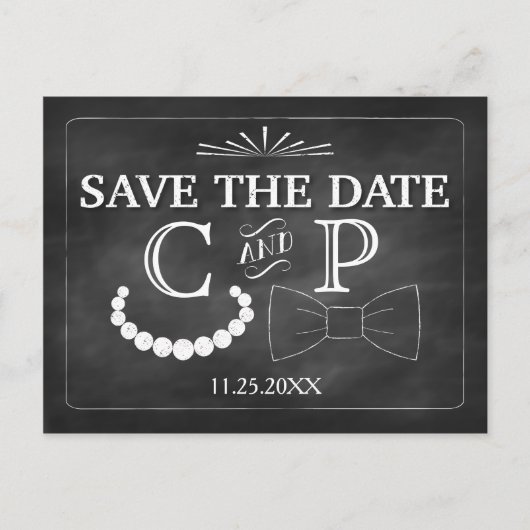 Bowties and Pearls Wedding Save the Date Postcard Ankündigungspostkarte (Vorderseite)