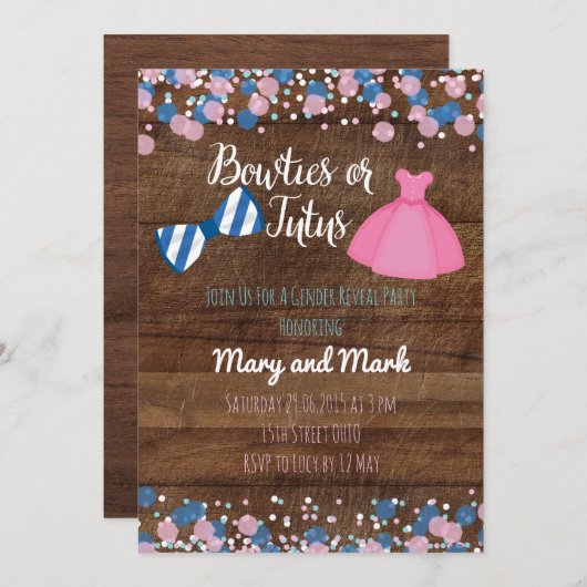 Bowties oder Ballettröckchen-Geschlecht decken Einladung (Vorne/Hinten)