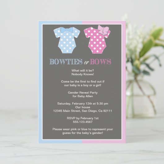 Bowties oder Bogen-Geschlecht decken Invitaition Einladung (Stehend Vorderseite)