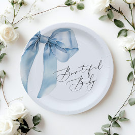 Bowtiful Baby Blue Bow Baby Dusche Pappteller