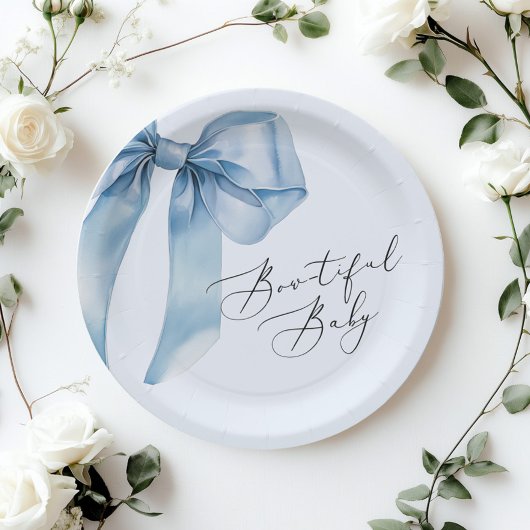 Bowtiful Baby Blue Bow Baby Dusche Pappteller