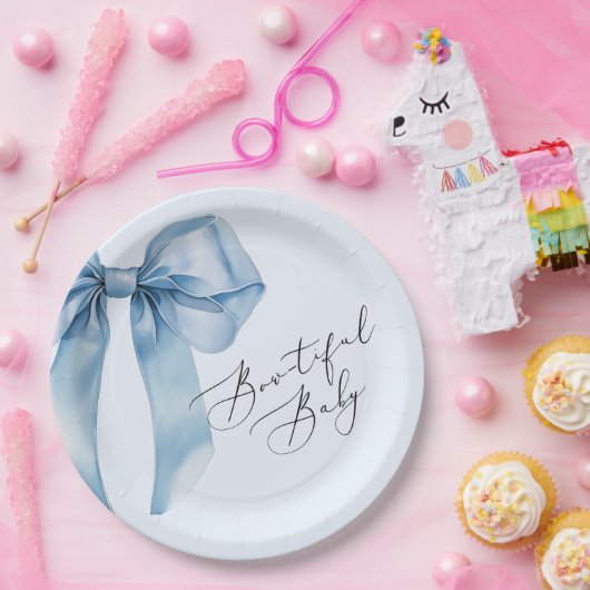Bowtiful Baby Blue Bow Baby Dusche Pappteller (Party)