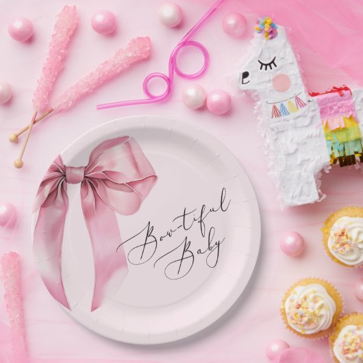 Bowtiful Baby Pink Bow Baby Dusche Pappteller (Party)