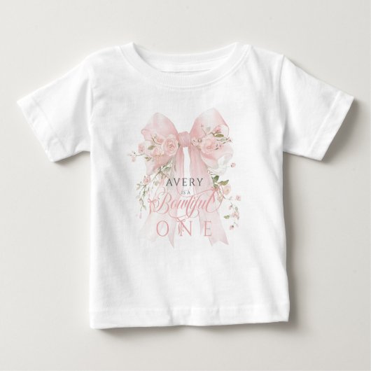 Bowtiful One 1st Birthday Floral Bow Girls Baby T-shirt (Vorderseite)