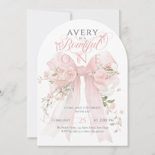 Bowtiful One 1st Birthday Floral Bow Girls Einladung