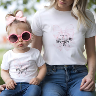 Bowtiful One 1st Birthday Pink Bow Girls Baby T-shirt