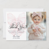 Bowtiful One 1st Birthday Pink Bow Girls Foto Dankeskarte (Vorderseite)