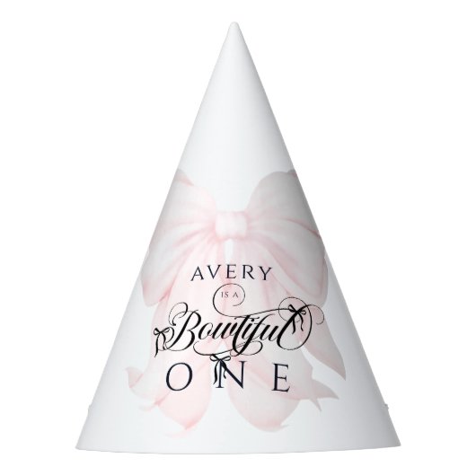 Bowtiful One 1st Birthday Pink Bow Girls Partyhütchen (Vorderseite)