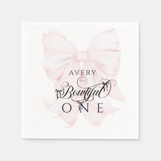 Bowtiful One 1st Birthday Pink Bow Girls Serviette (Vorderseite)