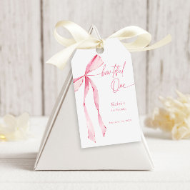 Bowtiful One Watercolor Blush Pink 1. Geburtstag Geschenkanhänger