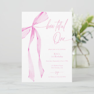 Bowtiful One Watercolor Light Pink 1. Geburtstag Einladung