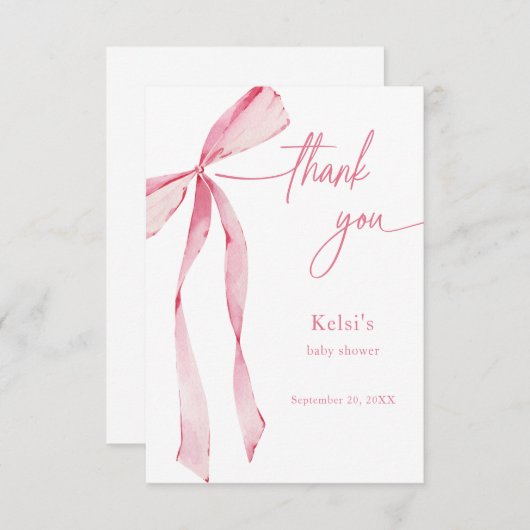 Bowtiful Wasserfarbe Rosa Babydusche Dankeskarte (Vorne/Hinten)