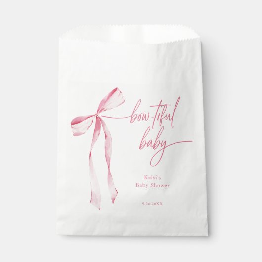 Bowtiful Wasserfarbe Rosa Babydusche Geschenktütchen (Vorderseite)