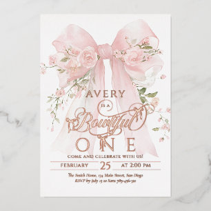 Bowtiiful One 1. Geburtstag Floraler Bogen Mädchen Folieneinladung