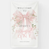Bowtiiful One 1st Birthday Floral Bow Girls Banner (Vertikal)