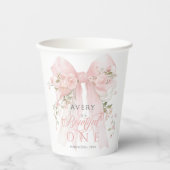 Bowtiiful One 1st Birthday Floral Bow Girls Pappbecher (Vorderseite)