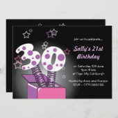 Box 30. Geburtstag Party - rosa & lila Einladung (Vorne/Hinten)
