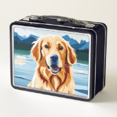 Box Blue Golden Retriever Metall Brotdose (Rückseite)