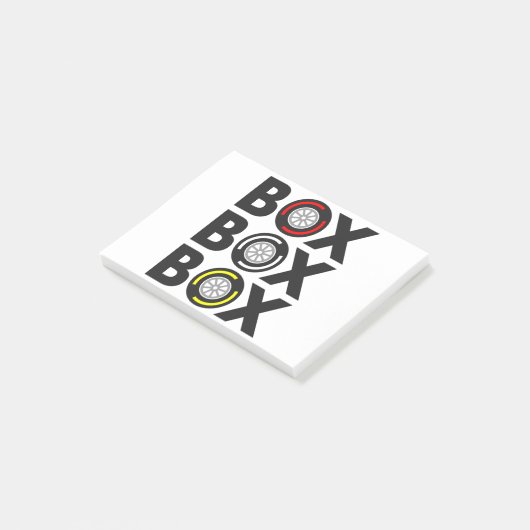 ‚Box Box‘ F1 Entwurf der Reifenkomponente Post-it Klebezettel (angewinkelt)