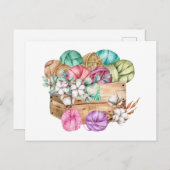 Box gefüllt mit Knittergarn und Baumwolle-Blume Postkarte (Vorne/Hinten)