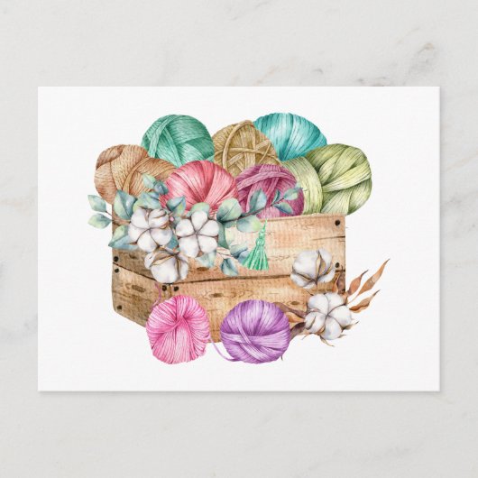 Box gefüllt mit Knittergarn und Baumwolle-Blume Postkarte (Vorderseite)