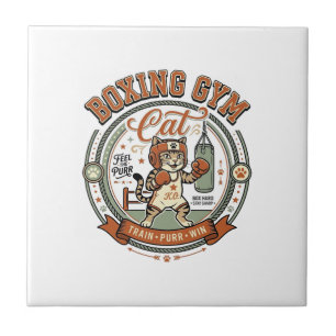 Box-Gym-Katze Box-Gym-Katze Vintage-Vektor-Art S Fliese