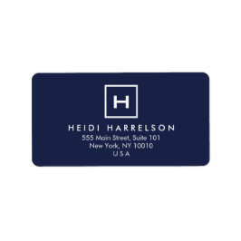 BOX-LOGO mit IHREM ANFANG/MONOGRAMM AUF DUNKELBLAU Adressaufkleber