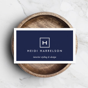 BOX-LOGO mit IHREM ANFANG/MONOGRAMM AUF DUNKELBLAU Visitenkarte