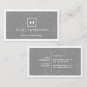 BOX-LOGO mit IHREM INITIAL/MONOGRAM auf LINEN GRAY Visitenkarte (Vorne/Hinten)