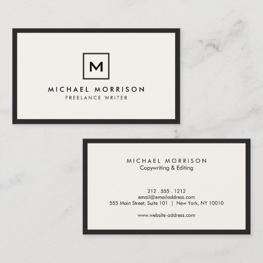 BOX-LOGO mit IHREM INITIAL/MONOGRAMM Black/Ivory Visitenkarte (Vorne/Hinten)