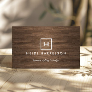 BOX-LOGO mit IHREM INITIAL/MONOGRAMM-BROWN WOOD II Visitenkarte