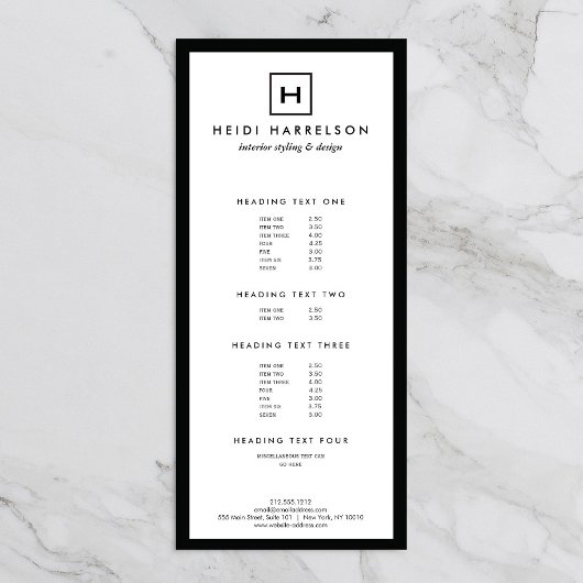 BOX-LOGO mit IHREM INITIAL/MONOGRAMM Schwarz/Weiß Werbekarte