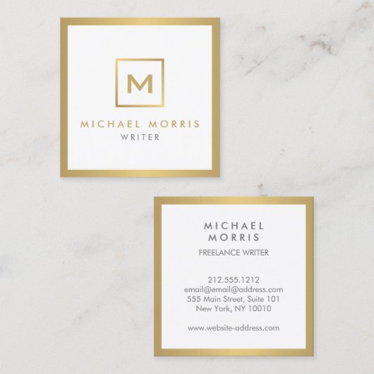 Box Logo Monogram in Imitate Gold Quadratische Visitenkarte (Vorne/Hinten)