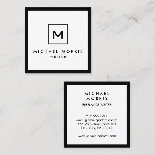 Box-Logo-Monogramm auf Schwarz/Weiß Quadratische Visitenkarte (Vorne/Hinten)