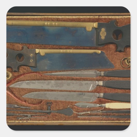 Box mit anatomischen Instrumenten Quadratischer Aufkleber (Vorderseite)