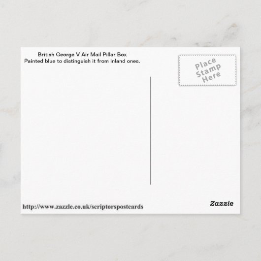 Box mit British Air Mail Postkarte (Rückseite)