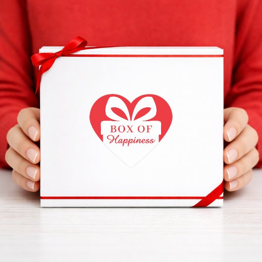 Box of Happiness Heart Sticker Red & White Design