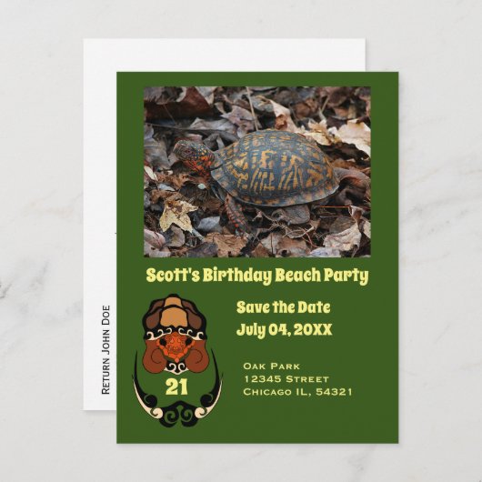 Box Turtle Cartoon Geburtstagsparty Foto Einladungspostkarte (Vorne/Hinten)