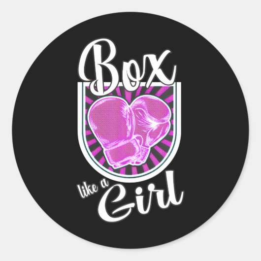 Box wie ein Girl Boxing Gloves Runder Aufkleber (Vorderseite)