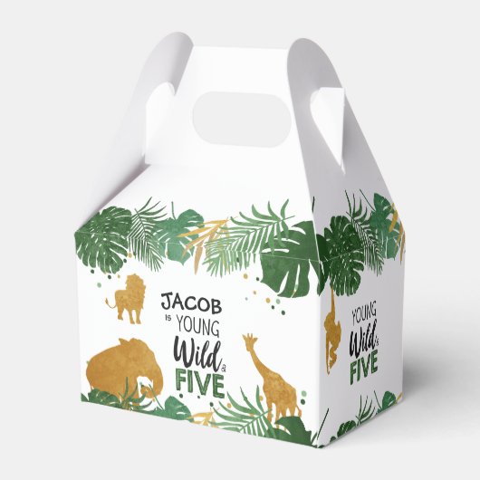 Box "Young Wild and Five Safari Animals Boy Favor" Geschenkschachtel (Rückseite)