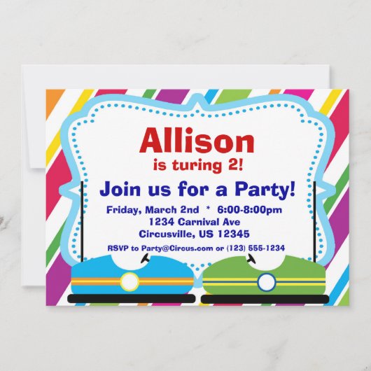 Boxautos, Karnevals-Zirkus-Geburtstags-Party Einladung (Vorderseite)