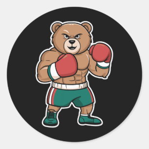 Boxbär lustiger harter Kämpfer Cartoon Runder Aufkleber
