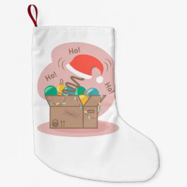 Boxbox mit Weihnachtsdekoration und Weihnachtsmann Kleiner Weihnachtsstrumpf