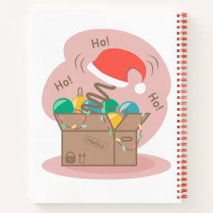 Boxbox mit Weihnachtsdekoration und Weihnachtsmann Notizblock