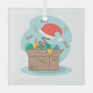 Boxbox mit Weihnachtsdekoration und Weihnachtsmann Ornament Aus Glas