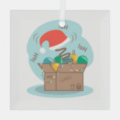 Boxbox mit Weihnachtsdekoration und Weihnachtsmann Ornament Aus Glas (Rückseite)