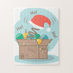 Boxbox mit Weihnachtsdekoration und Weihnachtsmann Puzzle